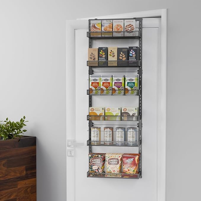 Wall Mounted Spice Rack Over the Door Pantry Organizer 6 Tier Large Wire Baskets Set Kitchen Bathroom Heavy-Duty Metal Adjustable Shower Caddy Storage shelves 50" H x 6" D x 17" W