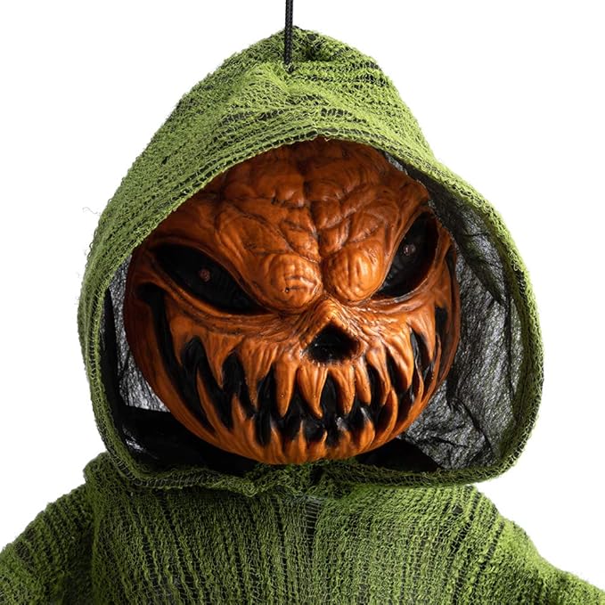 HollyHOME Animated Hanging Jack-O'-Lantern with Glowing Head and Creepy Sound Halloween Decorations Outdoor Haunted House Prop Decor 48 Inch