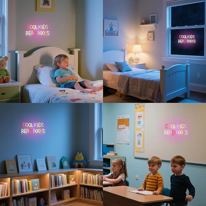 Cool Kids Read Books Neon Sign Reading Corner for Kids Neon Signs for Wall Decor LED Light Library Classroom Book Club Christmas Gift for Kids & Teens(5V2A)