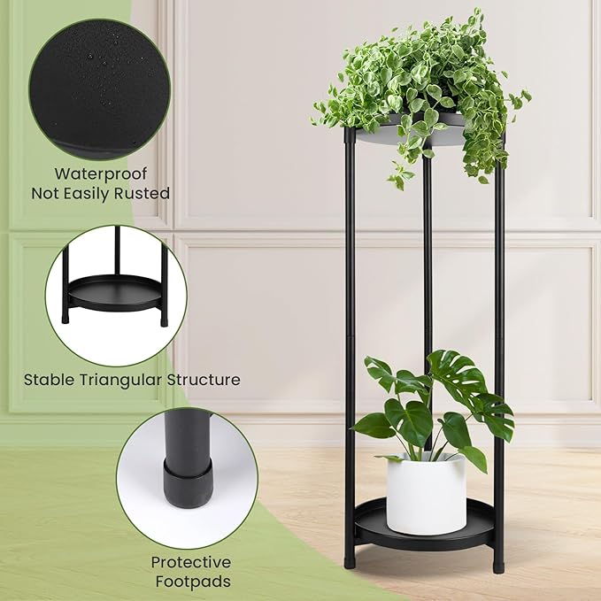 Oroonoko 2-Tier Black Plant Stand Indoor,28'' Tall Heavy Duty Metal Plant Holder,Rustproof Stable Plant Stand for Multiple Plant and Flower Pot in Corner Gardens Balconies Patios use