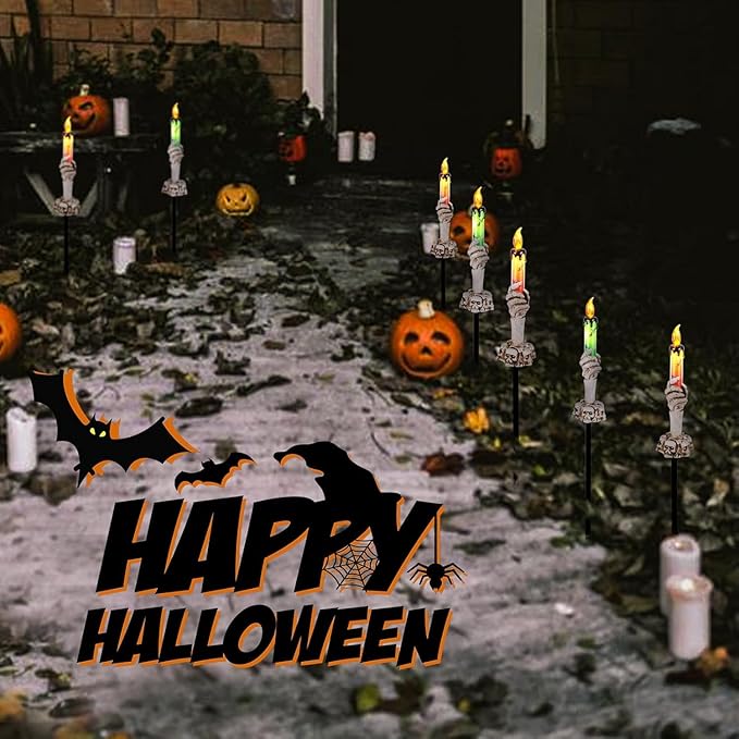 Halloween Pathway Lights, 10 Pack Skull Hand Candle Holder, LED Halloween Decor Candle Lights Solar Powered, Indoor & Outdoor Party Home Garden Porch Decoration