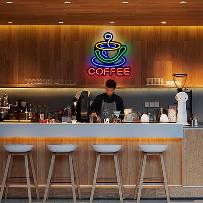 Coffee Neon Sign Led Neon Signs, Coffee Signs Led Dimmable Brightness USB Powered Cafe Neon Light Sign Wall Decor For Cafe Shop, Coffee Station,Coffee Bar,14.9 * 14.9 Inch