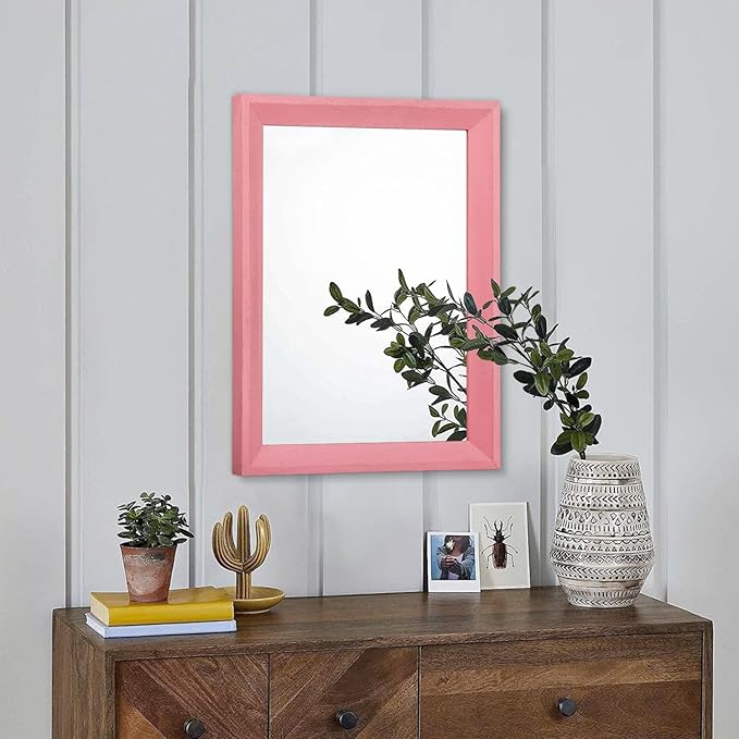 AAZZKANG Rectangle Mirror with Wood Frame Modern Farmhouse Wall Mirrors Decor for Bedroom Bathroom Living Room Small Pink