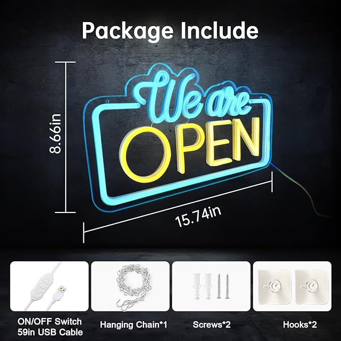Open Signs for Business, Open Sign Led, Neon Open sign, Bright Light Dimmable Led Yes We Are Open Sign for Business, Lighted Up Neon Sign for Wall Decor Bar Salon Coffee Stores Club Hotel