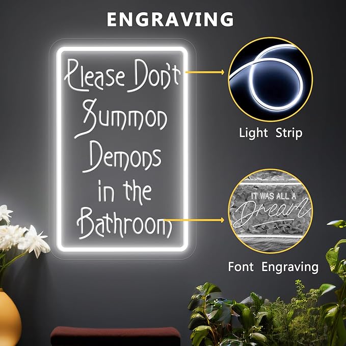 Please Don't Summon Demons in the Bathroom Neon Sign for Wall Decor, USB Powered Switch Adjustable Brightness LED Neon Lights, for Humor Party, Halloween Party, or Christmas