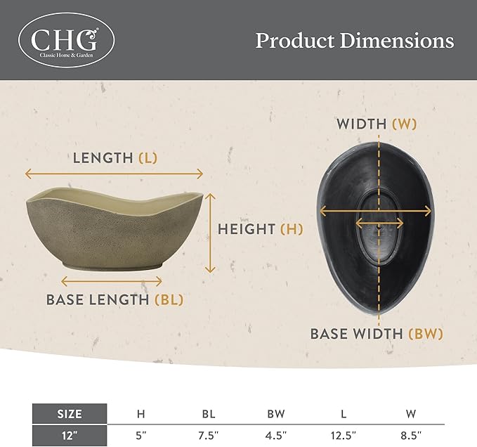 Classic Home and Garden Arc Unique Planter Bowl w/Drain Plug - UV Resistant Shallow Planter - Modern Plant Pot for Herbs (12” Desert)