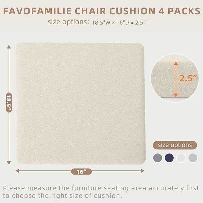 Outdoor Chair Cushions Set of 4, Water-Resistant & Fadeness 18.5" W x 16" D x 2.5" T Seat Cushion, High Density Foam with Dual Straps for Patio Garden Furniture Sofa Dining Chairs, Beige