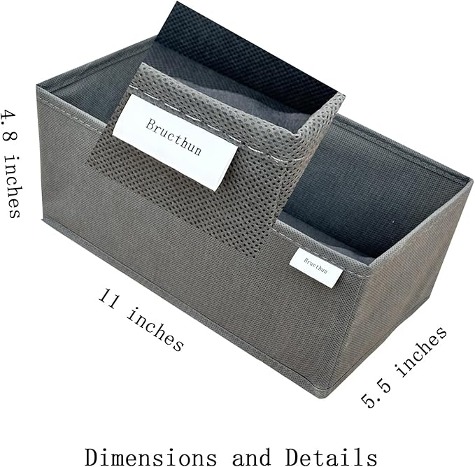 Socks Drawer Organizer Set of 3 Pack Gray, Underwear Dividers, Closet Cabinet Dresser Storage Boxes for Panties Stockings Leggings