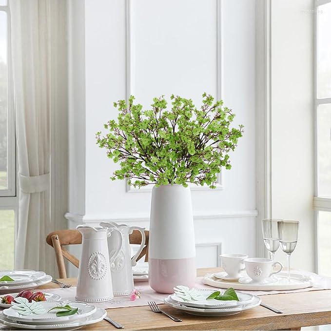 AILANDA Babys Breath Artificial Green Flowers Faux Gypsophila Bouquet St Patrick's Day Decorations Fake Silk Flowers for Home Wedding Party Kitchen Spring Floral Arrangement Table Centerpieces (6Pcs)
