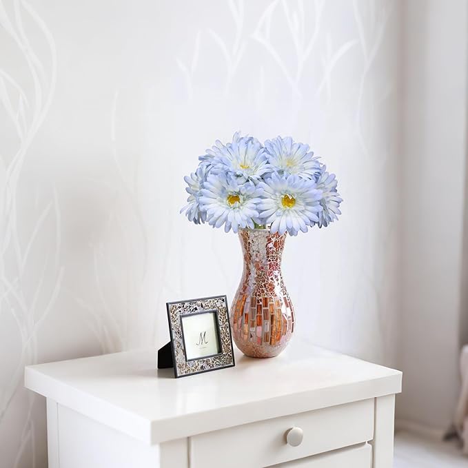 TOPIA Artificial African Daisies Flowers African Daisy Silk Flowers Artificial Gerbera Daisies Pack of 10 (Light Blue)