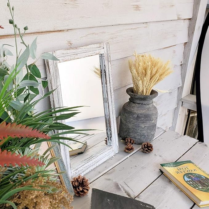 AAZZKANG Wall Mirror with Wood Framed Rustic Mirrors for Wall Rectangle Decorative for Bedroom Bathroom Living Room Entryway Farmhouse Hanging Small
