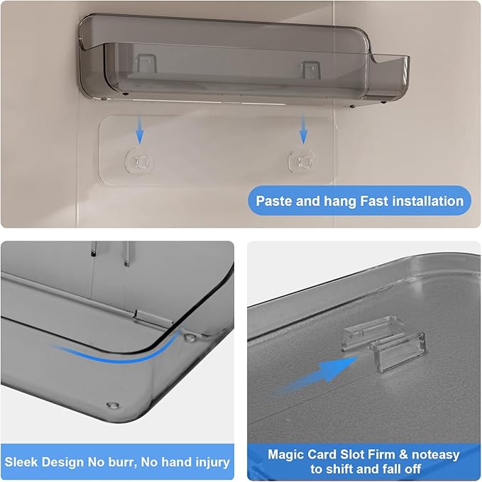 Acrylic Wall Mounted Shower Caddy, 2 Self Adhesive Shelves, No Drilling, Organizes Bath & Kitchen