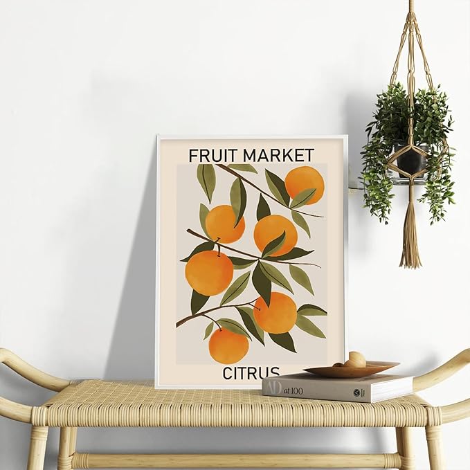 KBKBART Fruit Market Wall Art Print Set of 9, Abstract Colorful Posters, Prints Lemon Orange Banana Strawberry Mango Grapefruit Kitchen Gallery Decor, Canvas Paintings for Dining Room,