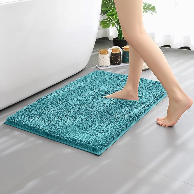 Bathroom Rugs Mat 24x17 Non Slip Chenille Bath Mats Bath Rugs for Bathroom Shower Teal