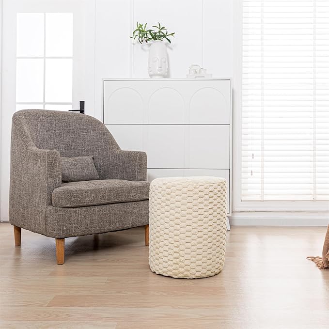 Modern Round Ottoman Multifunctional Foot Rest Floor Pouf Ottoman Footrest Stool Pouf Foot Stool for Living Room Bedroom Cream
