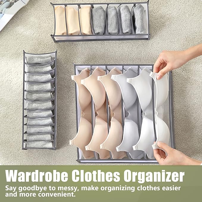 TOOVREN Bra Drawer Organizers, Underwear Wardrobe Organizers Divider, Lingerie Storage Bins, Closet Organizers and Storage Boxes, Foldable Closet Storage Box for Underwear Bra Socks (6 Grids,2 Pack)