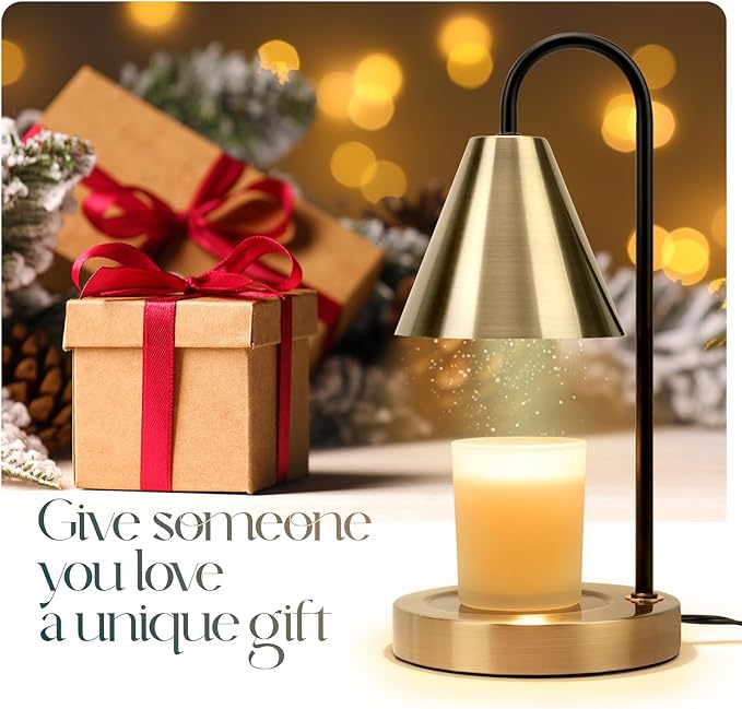 Candle Warmer Lamp,Electric Candle Warmer with Dimmable Light,Scented Wax Melter,No Smoke,Compatible with Various Jar,with 2 Light Bulbs,Home Decor-Bronze