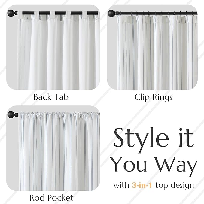 jinchan Blue and White Striped Curtains 84 Inches Long for Living Room Bedroom Blue on White Pinstripe Curtains Privacy Light Filtering Rod Pocket Modern Window Treatments Set 2 Panels