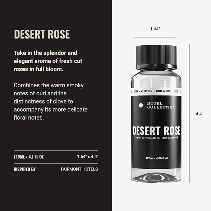 Hotel Collection - Desert Rose Essential Oil Scent - Luxury Hotel Diffuser Oil - Rose, Praline, Wood & Vetiver - for Essential Oil Diffusers - 120mL