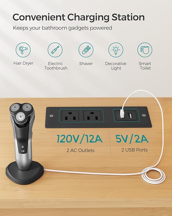SONGMICS Over The Toilet Storage Cabinet with Charging Station, Bathroom Cabinet with Adjustable Inside Shelf and Bottom Stabilizer Bar, Space-Saving Toilet Rack, Natural Beige UBTS015N01