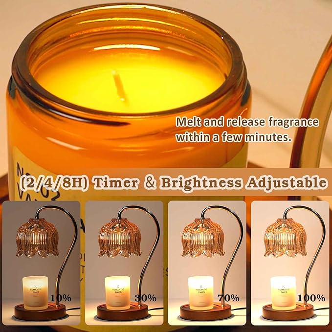 Dimmable Flower Candle Warmer Lamp with Timer, Candle Lamp Warmer, Unique Gifts for Women Mom, Anniversary Birthday Gifts for Her House Warming, Lotus Candle Warmer Light for Jar Candles, Home Decor