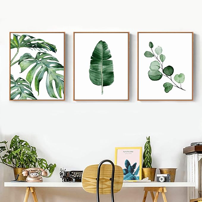 HoozGee Green Botanical Wall Art Print Set of 6 Natural Plant Leaves Home Decor Boho Leaf Bathroom Wall Art Canvas Plant Posters Leaf Art Prints Poster Set Room Decor (8"x10" UNFRAMED)