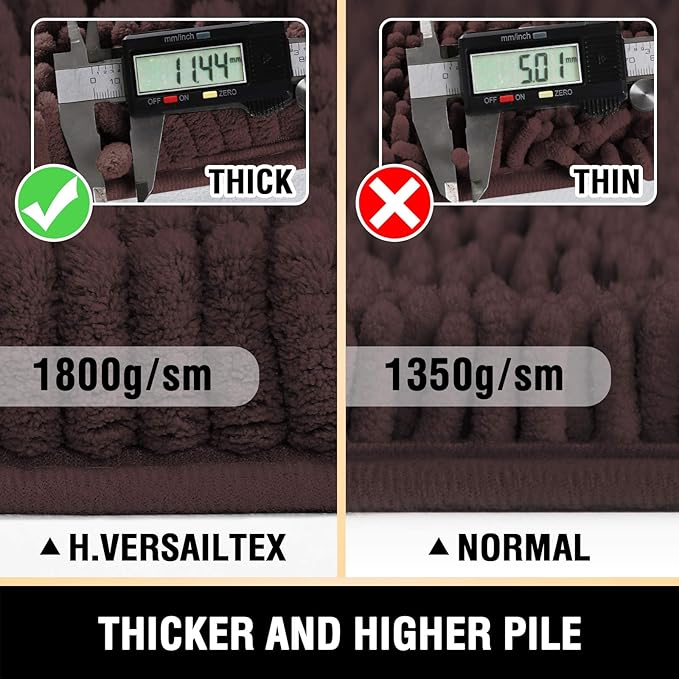 H.VERSAILTEX Bathroom Rugs Bath Mats for Bathroom Non Slip Luxury Chenille Bathroom Rugs Extra Soft Absorbent Shaggy Bathroom Mat Rugs Washable Fast Dry 2 Piece (Chocolate, 20" x 32"/17" x 24")