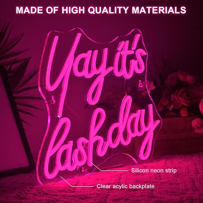 Lucunstar Yay It's Lash Day Neon Sign,Colorful Led Light,USB Connectivity Led Neon Sign with Dimming Switch for Home Wall Decor,Girls Room Party Room Decor