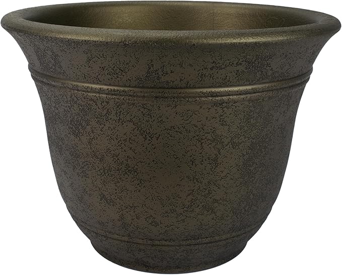 The HC Companies Sierra Round Self-Watering Pot - Lightweight Plastic Planter for Herbs & More - Durable Plant Pots for Indoor Plants & Outdoor Plants (13” Celtic Bronze, Pack of 1)