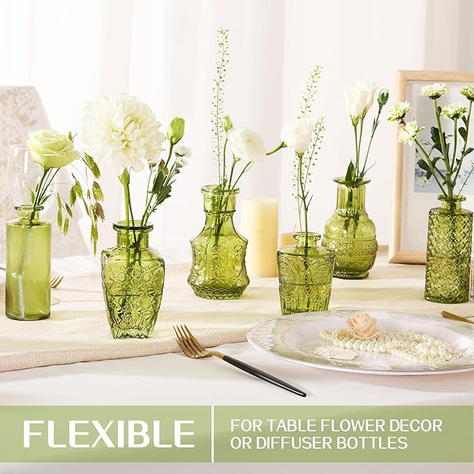 24PCS Mini Bud Vases As Wedding Centerpieces for Tables,Clear Bud Vases for Flowers,Small Flower Vases Suitable for Birthday Party,Anniversary,Wedding Reception,Baby Shower (Green, 24PCS)