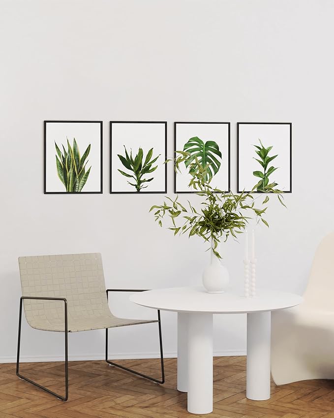 HAUS AND HUES Plant Wall Art - Set of 4 Plant Pictures Wall Art and Green Wall Art Collection, Botanical Prints, Sage Green Leaves Paintings For Wall, Minimalist Wall Art (Black Frame, 16x20)