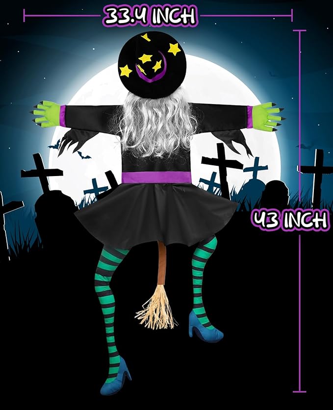Crashing Witch for Halloween Decorations Outdoor: Hilarious Witch Decor with Adjustable Band for Tree Porch Door