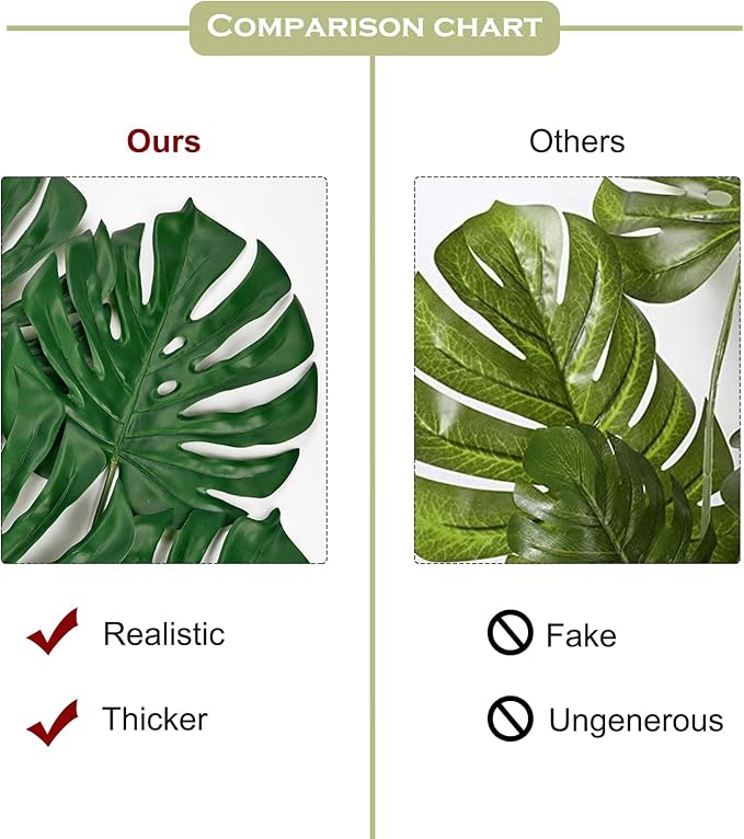 DILATATA 6 Pack Artificial Monstera Leaves with Long Stem for Vase - Fake Tropical Plants Palm Leaves Realistic Philo Turtle Leaves for Home Wedding Party Decor - Medium