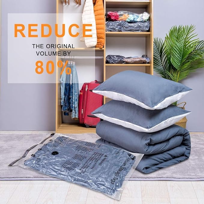 6 XX Large Vacuum Storage Bags, Space Saver Sealer Compression Bags for Blankets, Comforters, Pillows, Clothes Storage