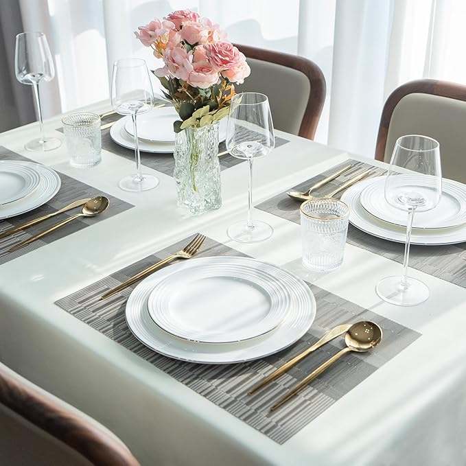Placemats Set of 6 Vinyl/Plastic Woven Place Mats for Kitchen Table Indoor/Outdoor Washable Placemat Wipeable Dining Table Mats (Ombre Grey Brown,6)