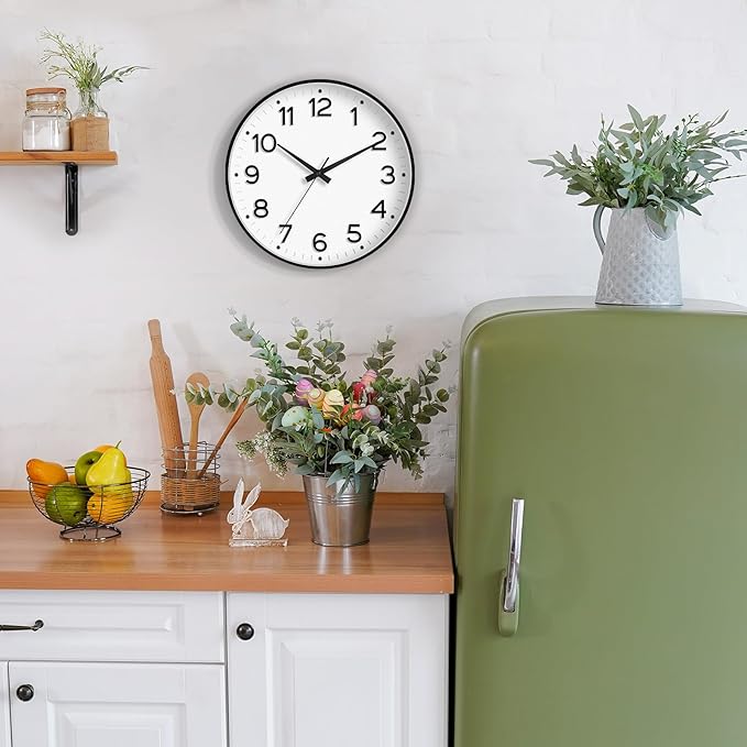 Wall Clock, Silent Wall Clocks Battery Operated 8 Inch-Modern Non Ticking Analog Clock Decorative for Kitchen Office Bathroom Bedroom(Black)