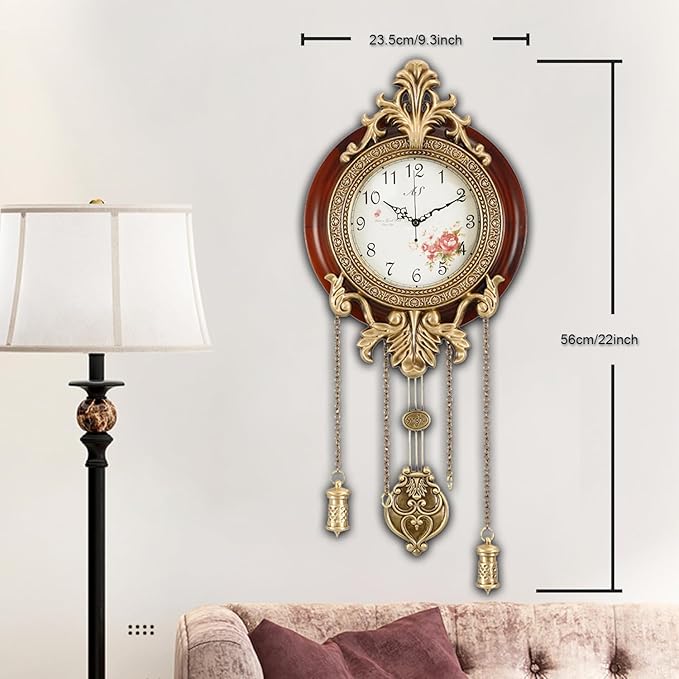Aero Snail Wall Clock with Swinging Pendulum, Vintage Retro Style, Solid Wood Metal Art Workmanship, Imported Mechanism, Silent Non Ticking for Home Living Bedroom Kitchen, W205C