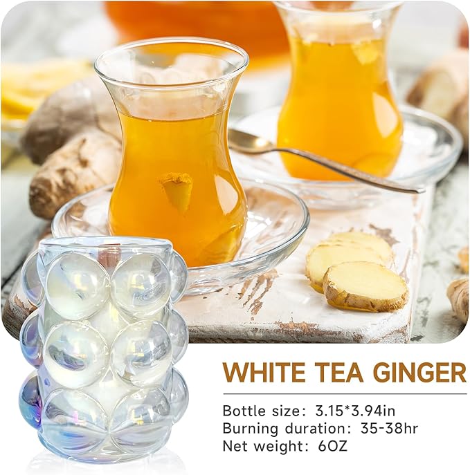 Multi Color Bubbles Glass Soy Wax Scented Candle, Aromatherapy Jar Candles for Home Scented or As a Christmas Holiday Candle Gift for Your Lover(Scents White Tea Ginger/7OZ/40Hours Burning) 