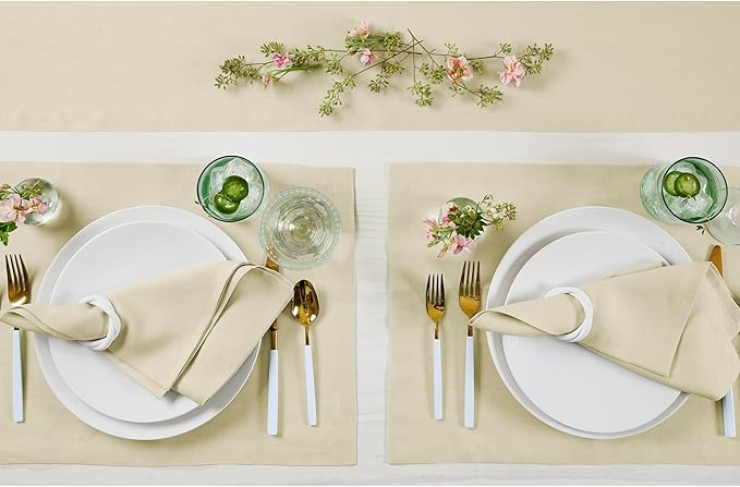 Solino Home Linen Cloth Placemats Set of 4-100% Pure Linen Birch Placemats 14 x 19 Inch for Summer - Fete