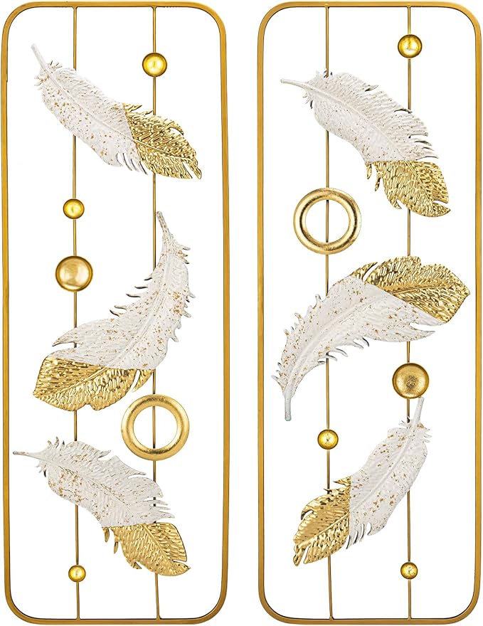 2 Pack Gold Wall Art Décor, 35" Rectangular Panels Metal Work, Modern Wall Décor for Home Office Café Bedroom Living Room Wall Decoration