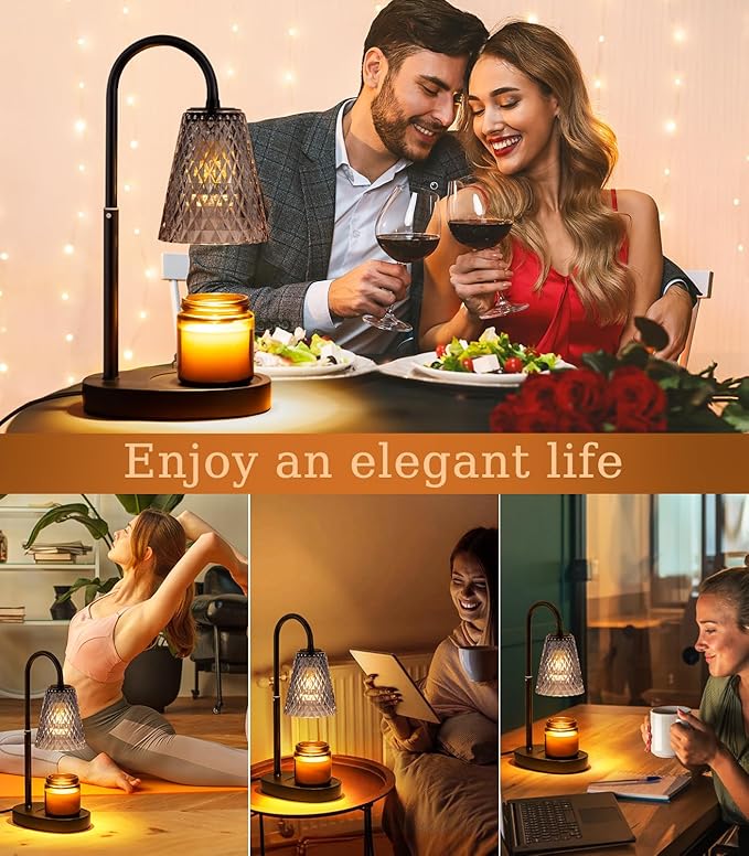 Candle Warmer Lamp Electric with Timer Candle Burner Lamp Shade Top Flameless Jar Height Adjustable