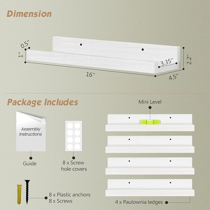 Forbena Nursery Book Shelves for Wall Set of 4, Wood Floating Kids Bookshelf for Nursery Boy Girl, Small Corner Wall Mounted Book Shelf for Baby Room, Toddler Child Bedroom Toy Decor Storage (White)