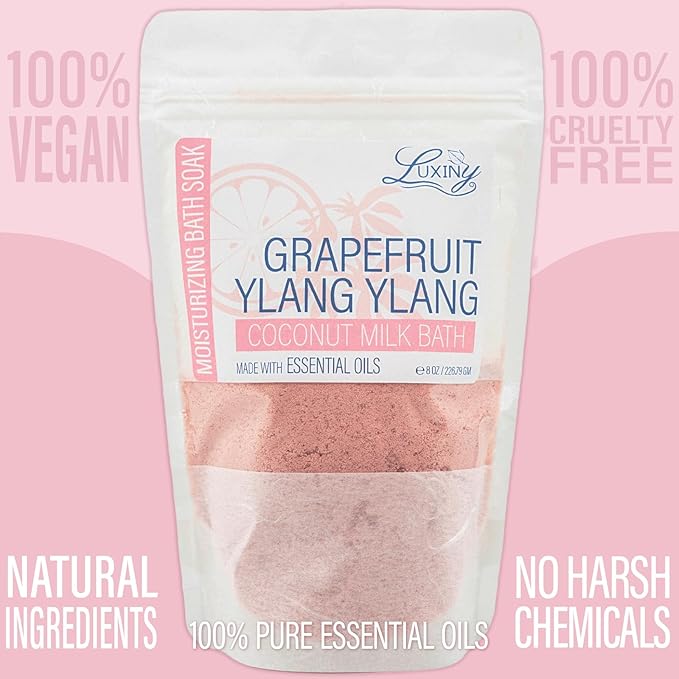 Vegan Milk Bath Soak Made with Moisturizing Coconut Milk Powder & Sweet Almond Oil for a Bath Bomb Dust Soothing Fizz & Relaxing Soak, 8 oz. (Grapefruit Yang Yang)