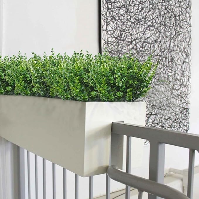 CATTREE Artificial Shrubs Bushes, Plastic Eucalyptus Leaves Fake Green Plants Wedding Indoor Outdoor Home Garden Verandah Kitchen Office Table Centerpieces Arrangements Christmas Decoration 8 pcs