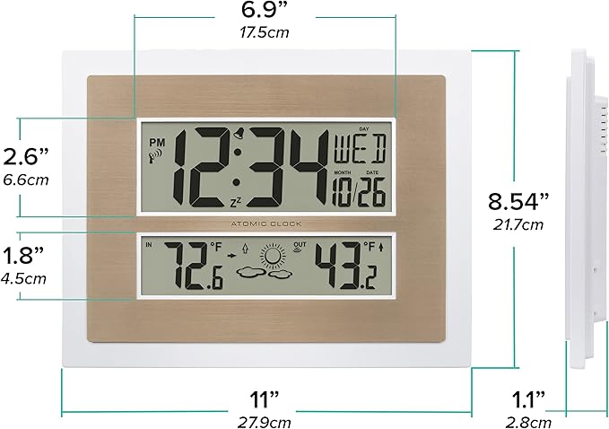 La Crosse Technology 512-14937-INT Atomic Digital Wall Clock with Temperature & Forecast in White/Champagne
