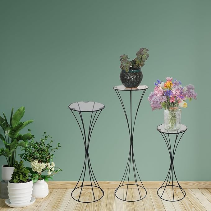 3PCS Hourglass Black Plant Stand Flower Stand for Party, Tall Metal Pedestal Stands for Display Decoration Birthday Wedding Living Room Patio Decor Backdrop