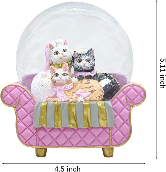 Cat Snow Globes for Girls - 100MM Pink Glitter Glass Snowglobe for Kids, Christmas Snow Globe, Snow Globes Home Office Table Decor Birthday Gift (Pink)