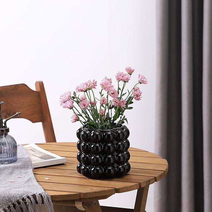Bubble Vase, Black Ceramic Vase, Small Vase, Flower Vase, Boho Vase, Decorative Vase, Vase Decor for Living Room, Office, Bathroom, Shelf, Fireplace, Farmhouse, Coffee Table, 5 Inches
