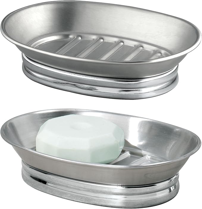 iDesign Small Round Plastic Bathroom Trash Can-Set of 2-Black Soap Dish, Split Finish
