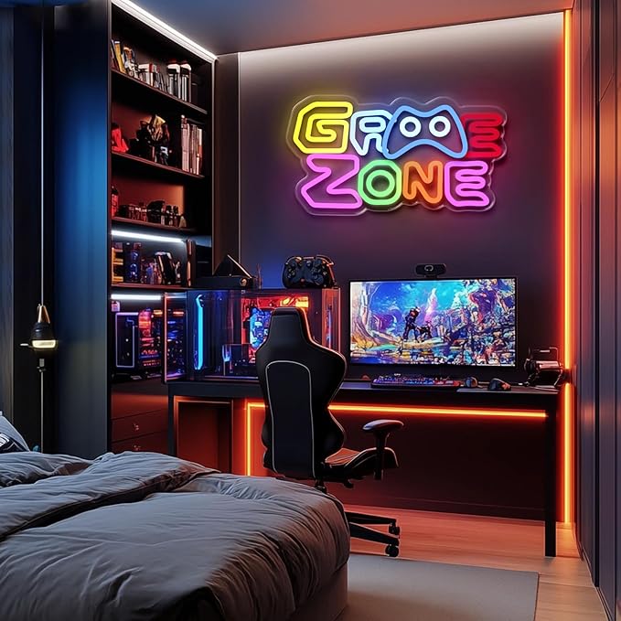 Game Zone Neon Sign for Gamer Room Decor, USB Powered Dimmable Colorful Led Gaming Neon Signs for Boys Room, Teen Room, Wall Decor, Gamer Gifts for Teen, Men, Kids